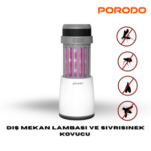 Porodo LifeStyle 5W Dış Mekan Lambası ve Sivrisinek Kovucu - Siyah/Gri