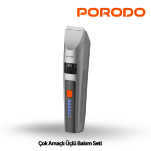 Porodo LifeStyle Şarj Edilebilir LED Ekranlı Saç Kesme Makinesi İki Kesme Modu 1200mAh Gri
