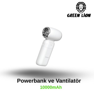 Green Lion Çok İşlevli 10000mAh Powerbank ve Vantilatör - Beyaz