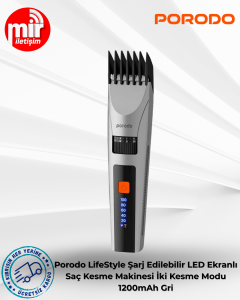 Porodo LifeStyle Şarj Edilebilir LED Ekranlı Saç Kesme Makinesi İki Kesme Modu 1200mAh Gri