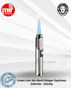 Green Lion Jet Alevli Rüzgar Geçirmez Çakmak - Gümüş