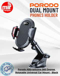 Porodo ABS+Silicone 360 Degree Rotatable Universal Car Mount - Black