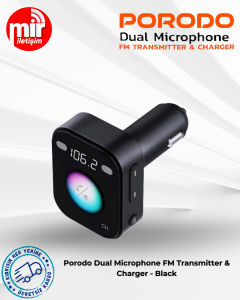 Porodo Çift Mikrofonlu FM Transmitter ve Araç Şarj Cihazı - Siyah