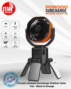 Porodo Lifestyle Suncharge Outdoor Solar Fan - Black & Orange
