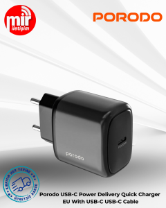 Porodo USB-C PD Hızlı Şarj Cihazı EU + USB-C Kablo - Beyaz