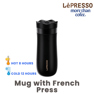 LePresso Insulated Mug with French Press - Black