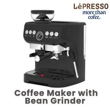Lepresso Espresso Coffee Maker with Bean Grinder - Black
