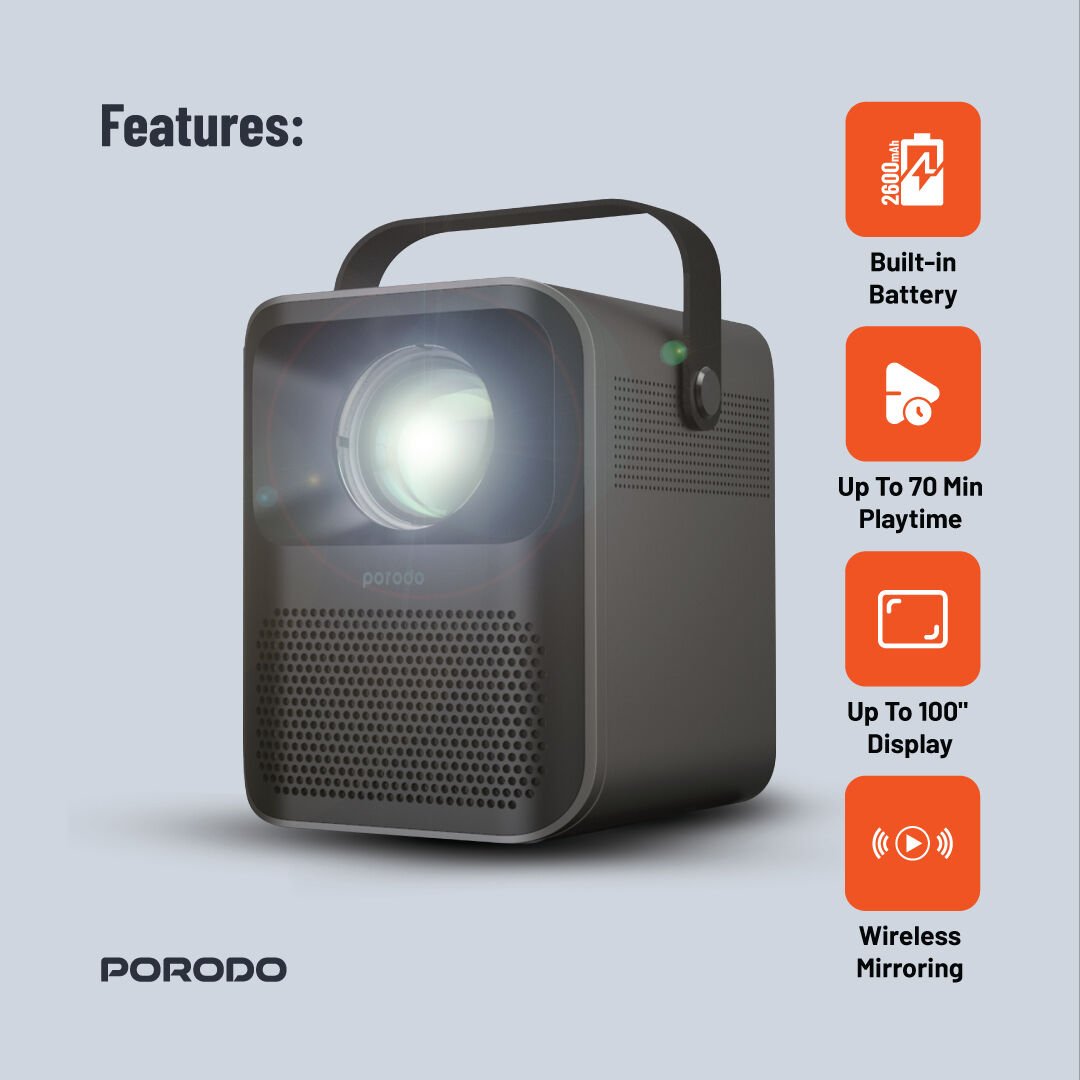 Porodo Full HD Taşınabilir Projektör